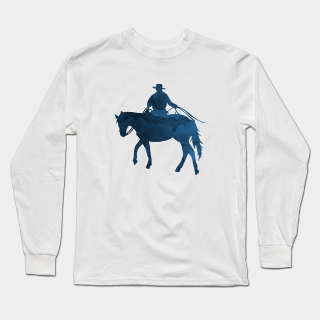 Navy Blue Cowboy Silhouette Long Sleeve T-Shirt by TheJollyMarten